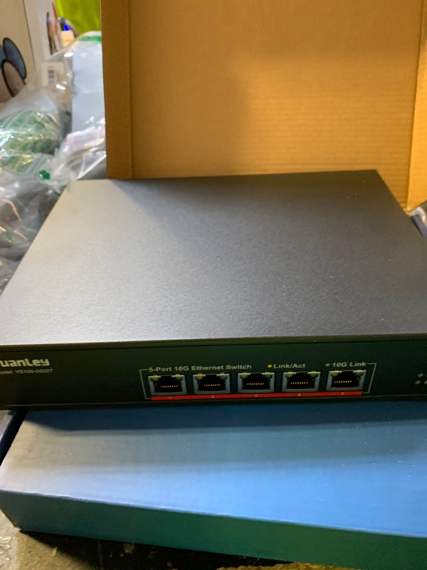 Photo 1 of YuanLey 5 Port 10G Ethernet Switch, 5 x 10Gbps RJ45 Ports, Support 10G/5G/2.5G/1G/100Mbps Speed Auto-Negotiation, 100Gbps Switching Capacity, Unmanaged Switch Rackmountable, Plug and Play
