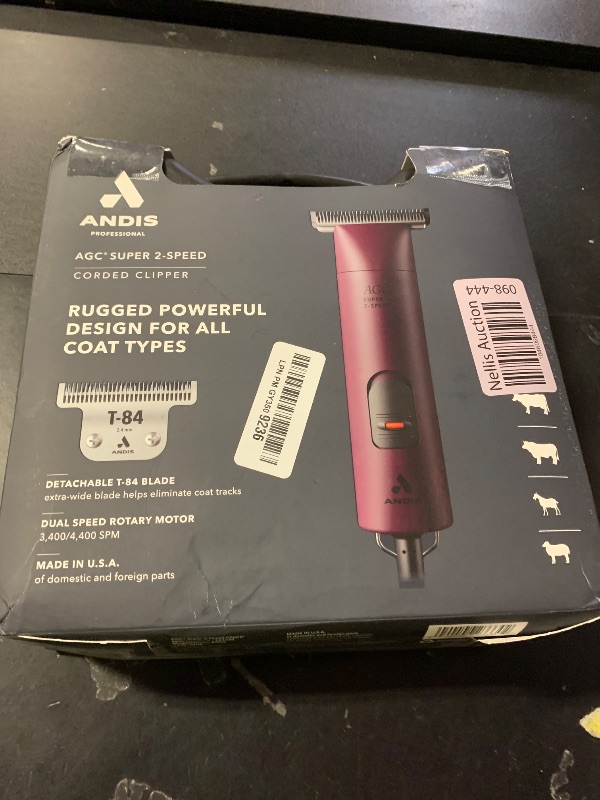 Photo 1 of Andis 23330 Professional AGC Super 2-Speed Horse Clipper with Detachable Blade - Cool & Quiet Running Design - Includes Ultra Edge Size T-84 Blade for Complete Horse Grooming - Burgundy