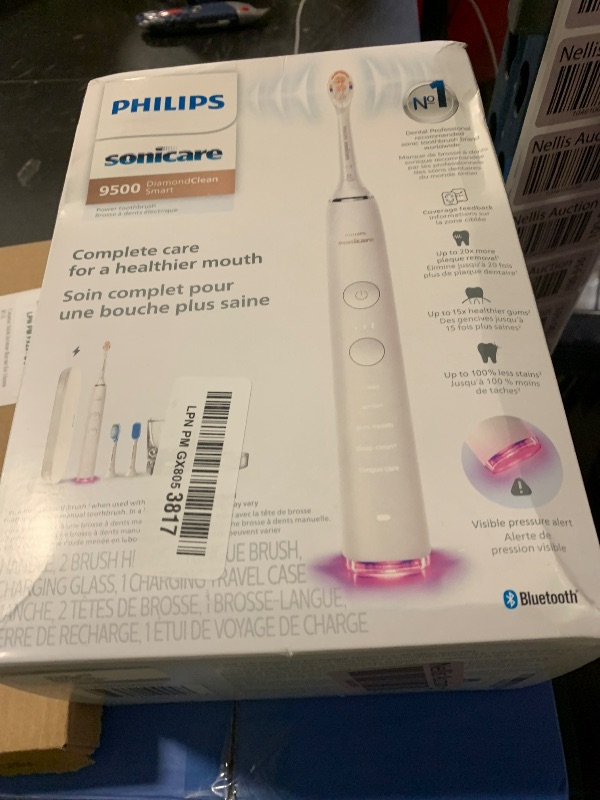 Photo 1 of Philips Sonicare DiamondClean Smart 9500 Electric Toothbrush, Sonic Toothbrush with App, Pressure Sensor, Brush Head Detection, 5 Brushing Modes and 3 Intensity Levels, White, Model HX9923/01