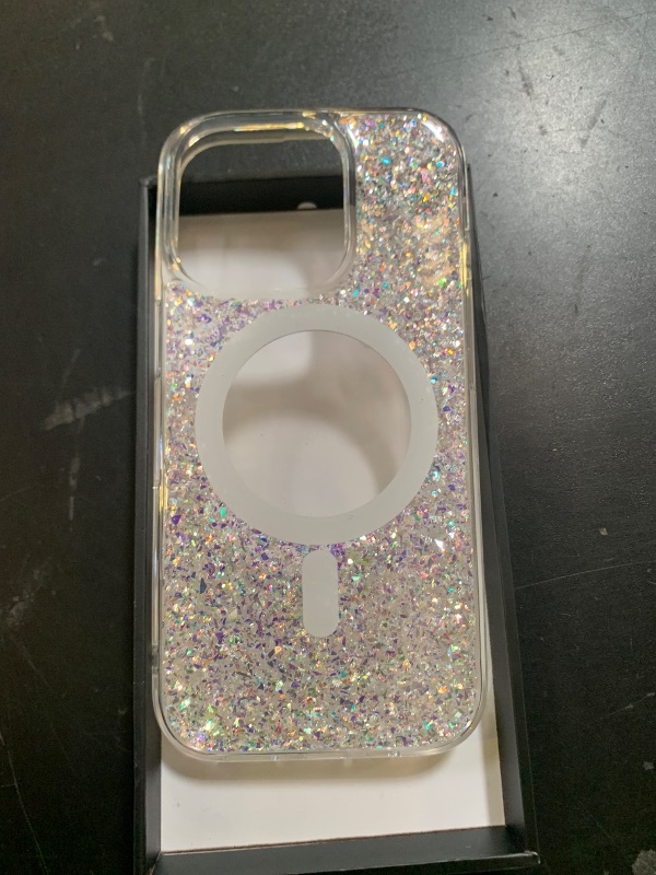 Photo 1 of Bonoma for iPhone 14 Case Sparkly Glitter Bling Back, Magnetic Support for MagSafe Shockproof, Crystal and Clear High-Duty Protection for Girls Women-Crystal