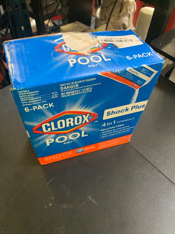 Photo 1 of Clorox® Pool&Spa™ Shock Plus, for Crystal Clear Swimming Pool Water, Swim-ready in 15 minutes, Suitable for vinyl pools (6-Pack)