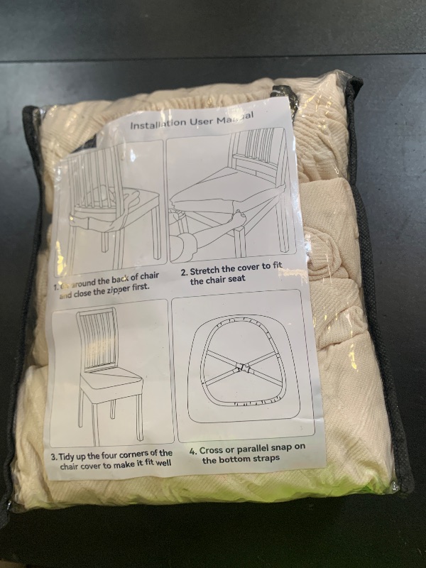 Photo 1 of CZL Dining Chair Seat Covers Set of 6 for Dining Room Chairs with Armrest, Upgraded Zipper Dining Chair Slipcover Water Repellent, Washable Jacquard Stretch Dining Table Seat Covers,Beige,Set of 6