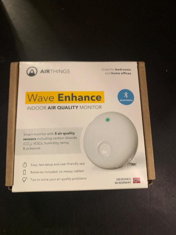 Photo 1 of Airthings 322 Wave Enhance -Indoor Air Quality Monitor for CO2, VOC, Humidity, Temp, Pressure plus Noise & Light Sensors - Monitors Conditions for Sleep in Bedrooms & for Concentration in Home Offices