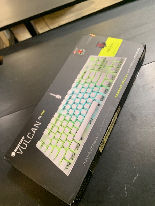 Photo 1 of ROCCAT Vulcan TKL Pro PC USB-C Gaming Keyboard, Linear Optical Titan Switch, AIMO RGB Lighting, Tenkeyless Mechanical Feel Speed Keystroke, Low Profile Ergonomic Design for Wrist Rest Support, White