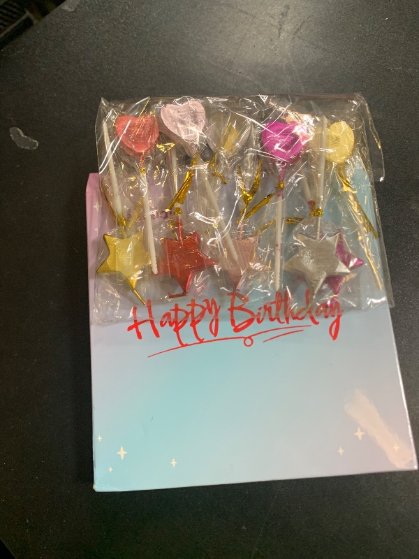 Photo 1 of Kemladio 10 Cute Heart Shaped and Star Birthday Candles Multi-Color Cake Candle Toppers for Party Wedding Cake Decoration Supplies Birthday Candles (5 star-5heart, Multi-Colored)