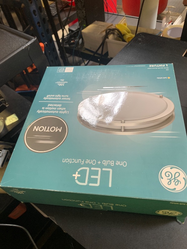 Photo 1 of GE LED+ Motion Sensor Fixture, 20W, Flush Mount Ceiling Light with Motion Sensor, Security Light, Soft White