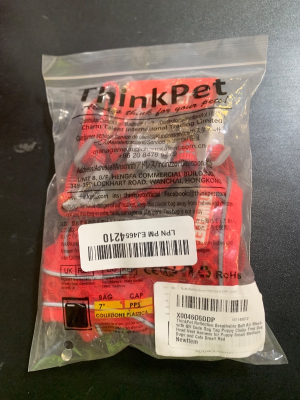 Photo 1 of ThinkPet Reflective Breathable Soft Air Mesh with QR Code Dog Tag Puppy Choke Free Over Head Vest Harness for Puppy Small Medium Dogs and Cats Small Red