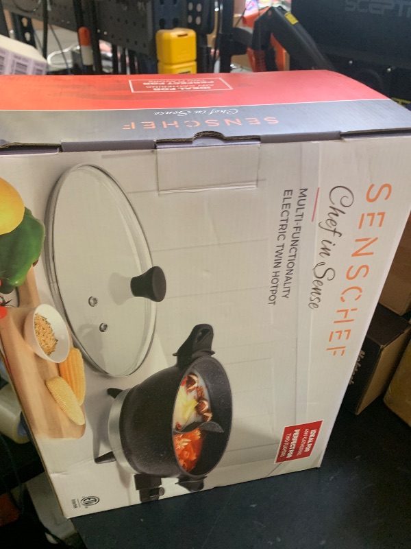 Photo 1 of SENSCHEF 4L Electric Hot Pot with Divider - Dual-Flavor Shabu Shabu Pot with Slow Cooker Function, 1500W, Ideal for Family Meals & Social Gatherings, Black