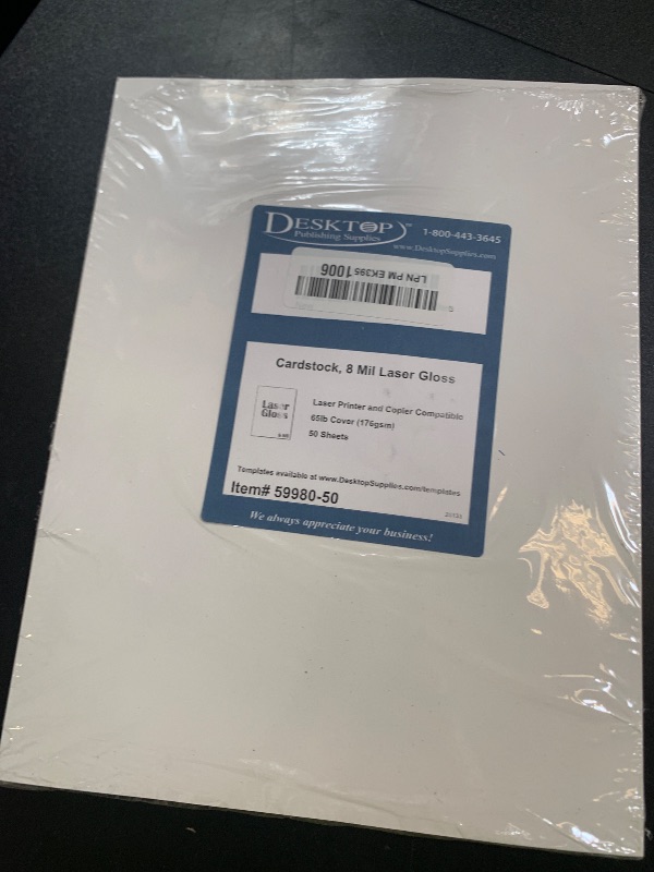 Photo 1 of 8 Mil Laser Gloss Cardstock - Single Sided Glossy Photo Paper for Laser Printers - 8 1/2" x 11" - 50 Sheets