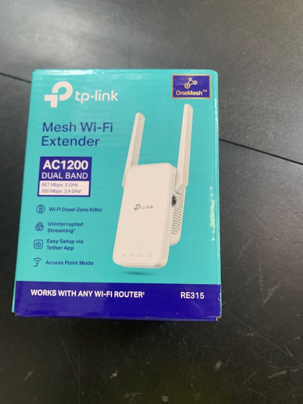 Photo 1 of TP-Link AC1200 WiFi Extender, 2025 Wirecutter Best WiFi Extender, 1.2Gbps home signal booster, Dual Band 5GHz/2.4GHz, Up to 1600 Sq.ft and 32 Devices, EasyMesh Compatible, One Ethernet Port (RE315)