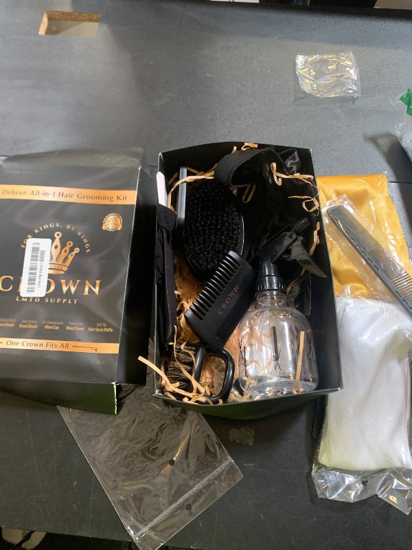 Photo 1 of 11-in-1 Deluxe Wave Hair Care Set - 3 Durags, Wave Brush, Bristle Beard Brush, Wave Comb, Spray Bottle, 2 Stocking Caps, Mirror for Men