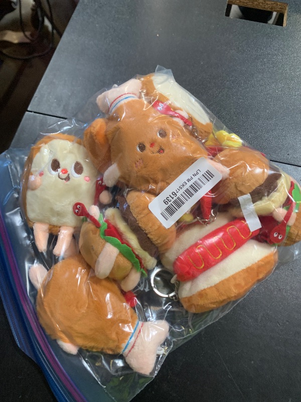 Photo 1 of Aoriher 10 Pcs Food Plush Toy Food Stuffed Animals Simulation Hamburger Hot Dog French Fries Chicken Thigh Bread Plush Cute Small Keychain for Party Birthday Gifts Backpack