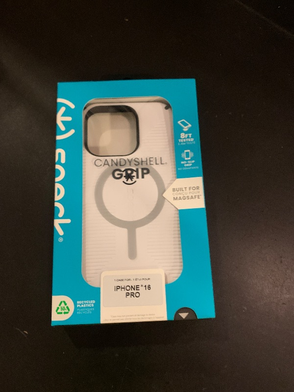 Photo 1 of Speck CandyShell Grip Case - iPhone 16 Pro Slim MagSafe - White/Black