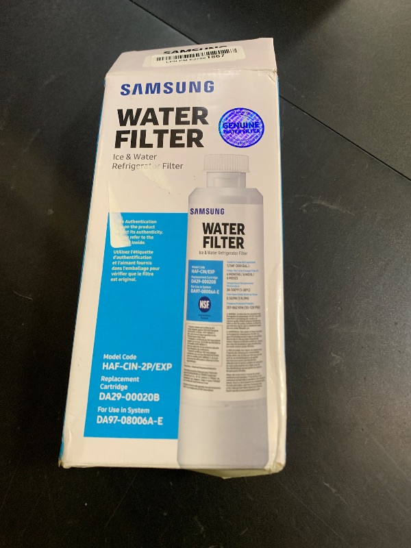 Photo 1 of SAMSUNG Genuine Filters for Refrigerator Water and Ice, Carbon Block Filtration for Clean, Clear Drinking Water, DA29-00020B-2P, 2 Pack