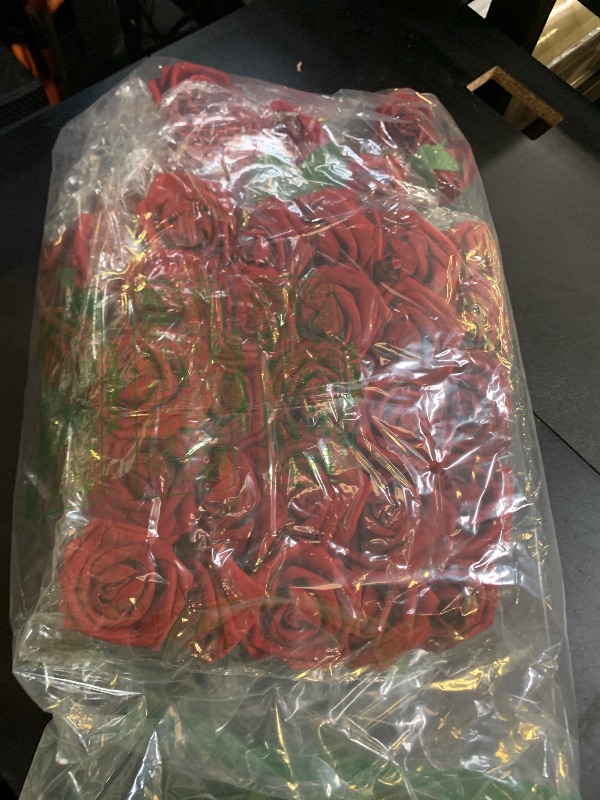 Photo 1 of AmyHomie Artificial Flowers Dark Red Rose 50pcs Real Looking Fake Roses w/Stem for DIY Wedding Bouquets Centerpieces Arrangements Party Baby Shower Home Decorations
