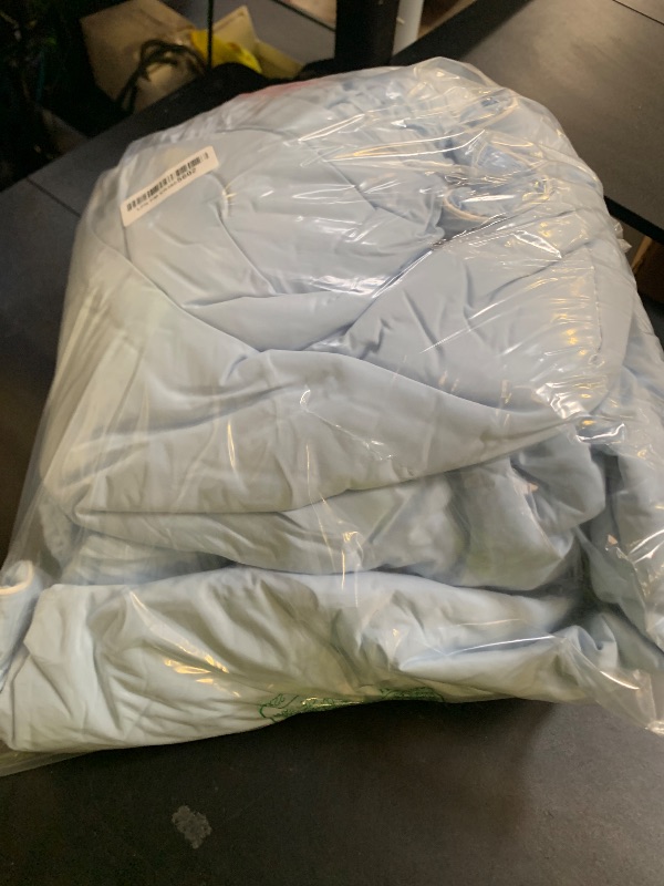 Photo 1 of Cozy Bliss Cooling Comforter Queen Size Seersucker Plaid, Q-Max 0.4 Reversible Lightweight Cooling Blanket, Breathable Silk Smooth Summer Bedding Quilt for Hot Sleepers Night Sweats Blue