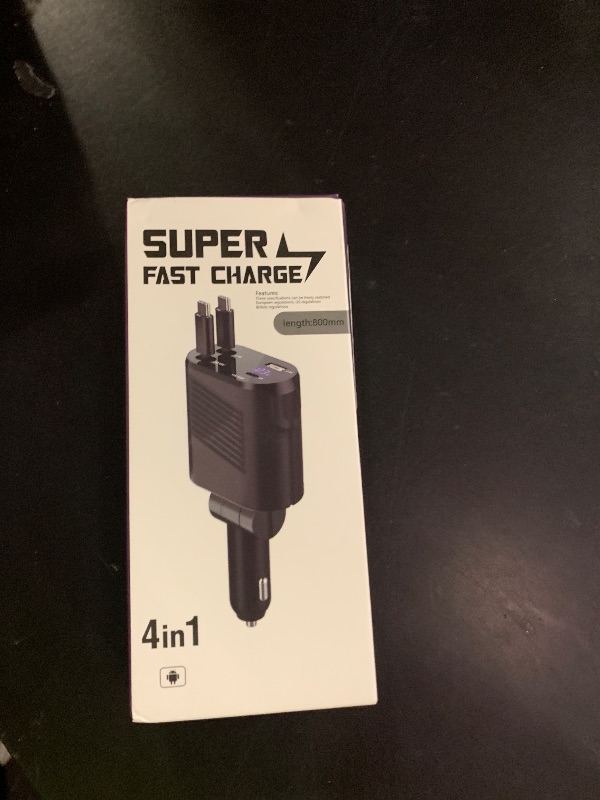 Photo 1 of 4-in-1 Retractable Car Charger Fast Charging Dual USB Ports & USB C Cables, USBC for iPhone 16e 16 Pro Max 16Pro 15 Plus 14 Samsung Galaxy Cigarette Lighter Cargodor C Type Cord Android Car Charger