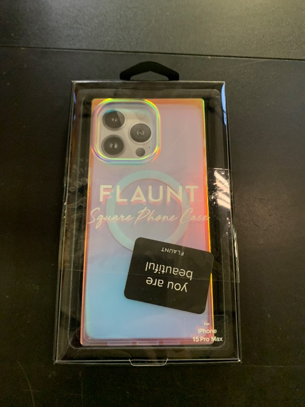 Photo 1 of Flaunt Official Square Protective Case - Compatible with iPhone 15 Pro Max - Compatible with MagSafe & Wireless Charging - Drop-Tested & Shockproof - (Iridescent Satin)