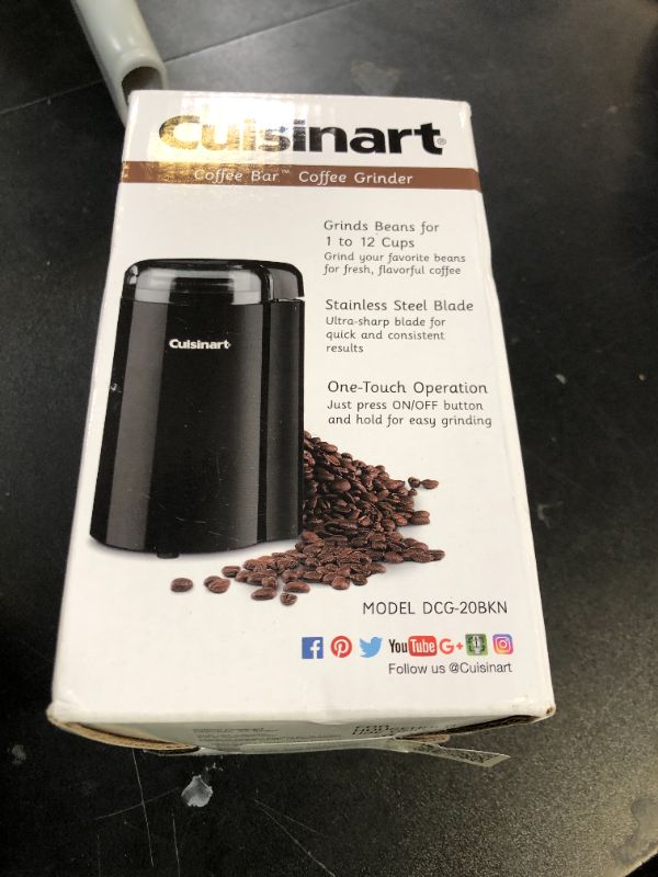 Photo 1 of Cuisinart DCG-20BKN Coffee Grinder, On/Off Switch With Safety Interlock, Stainless Steel Blades and Easy-to-Clean Bowl with Lid, 2.5oz/70g Capacity – Enough for 12 Cups, Black