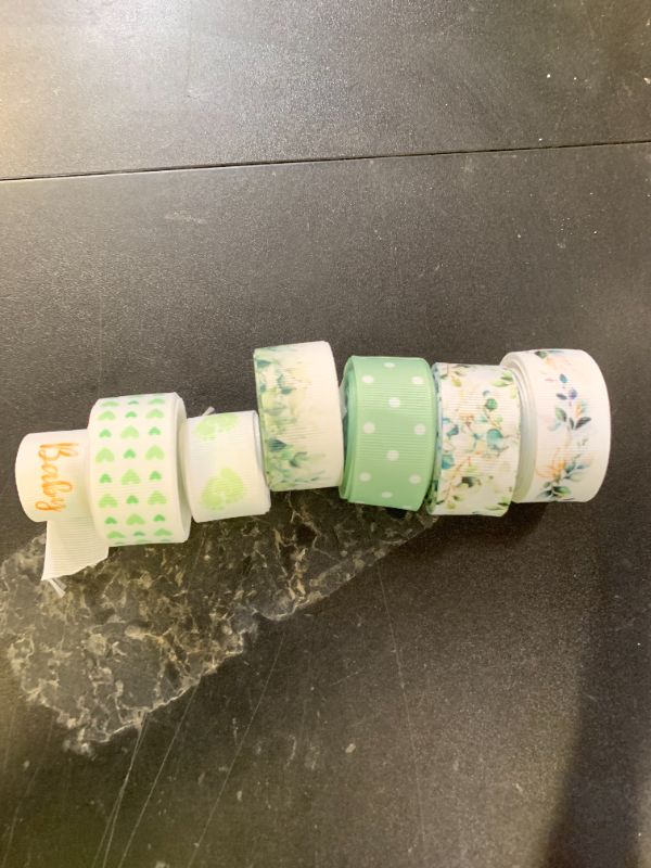 Photo 1 of 7 pack of green floral ribbon and baby themed ribbon