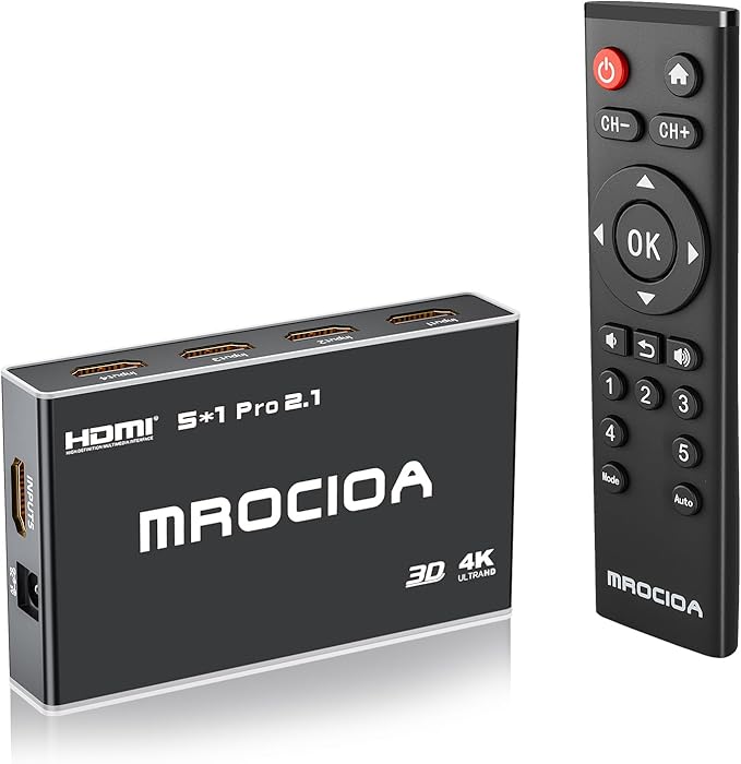 Photo 1 of 8K 60Hz HDMI ARC Switch,5 Port 4k 2.1 HDMI Splitter, 4K 120hz HDMI Selector Switch Box with IR Remote Support CEC, VRR, HDR10, Dolby Atmos, ARC for PS5, Xbox Series X, Fire Stick Etc
