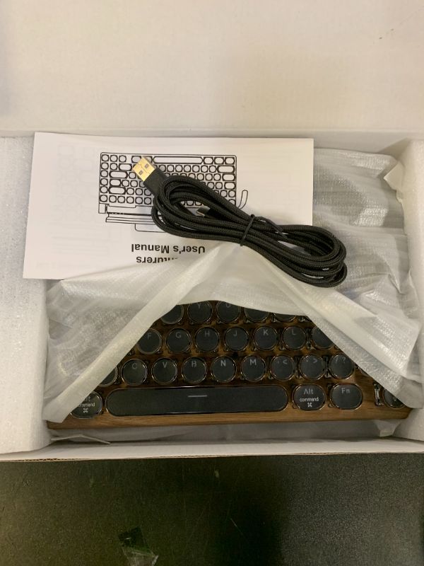 Photo 1 of Retro Typewriter Wireless Mechanical Gaming Keyboard, Bluetooth 5.0 Office Computer Vintage Keyboards 83-Key Blue Switches Punk Round Keycap, LED Backlight, Compatible with PC/Laptop/Pad/Phone, Wood