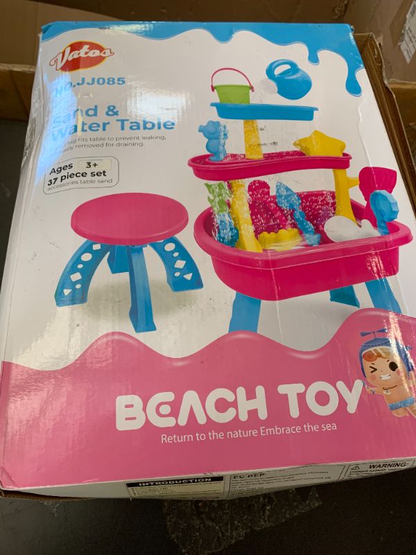 Photo 1 of VATOS 3-Tier Sand Water Table for Toddlers, 37-Piece Kids Water Table Splash Pond Toys Set for Outside Outdoor Backyard, Toddlers Activity Sensory Water Play Table Summer Toys for Girls, Pink