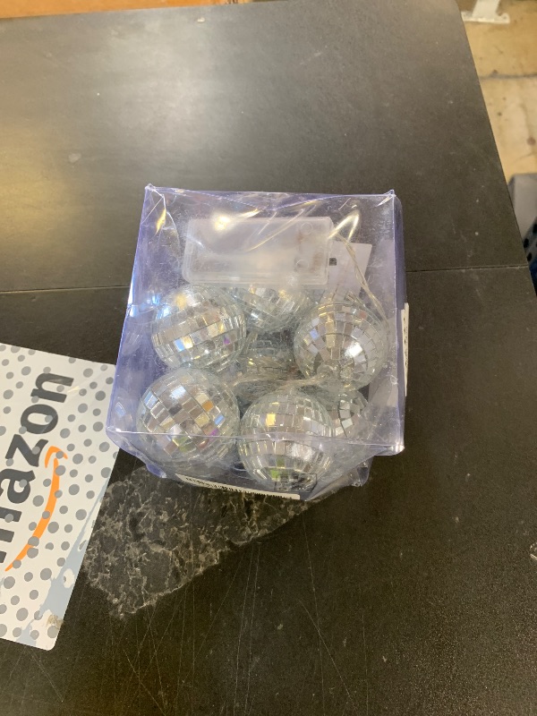 Photo 1 of BBTO 10 Pcs LED Disco Ball String Light 2 Inch Battery Powered Mirror Ball Ornaments 70s 80s 90s Disco Party Supplies(Silver)