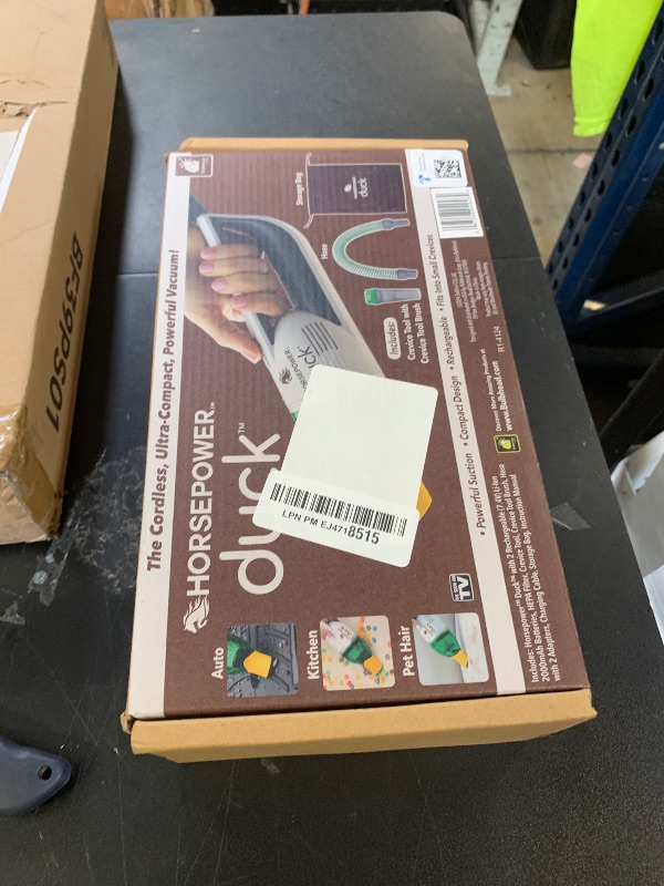 Photo 1 of Duck Compact Cordless Vacuum by Horsepower, Ultra-Powerful, Strong Suction, AS-SEEN-ON-TV, Easy To Store, Rechargeable. Home, Auto, Pet Hair, Fits In Tiny Crevices, Includes Hose, Crevice Tool & Brush