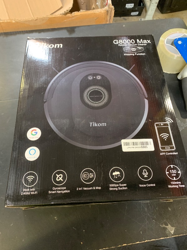 Photo 1 of Tikom Robot Vacuum and Mop Combo, 5000Pa Robotic Vacuum Cleaner, 150 Min Max, App & Remote Control, Ideal for Hard Floor, Carpet, Pet Hair, Self-Charge(G8000 Max)