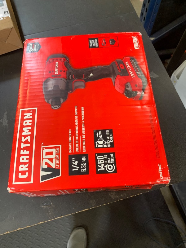Photo 1 of CRAFTSMAN 20V MAX Impact Driver Kit, 1/4 Inch, 2,800 RPM, LED Work light, Battery and Charger Included (CMCF800C1)