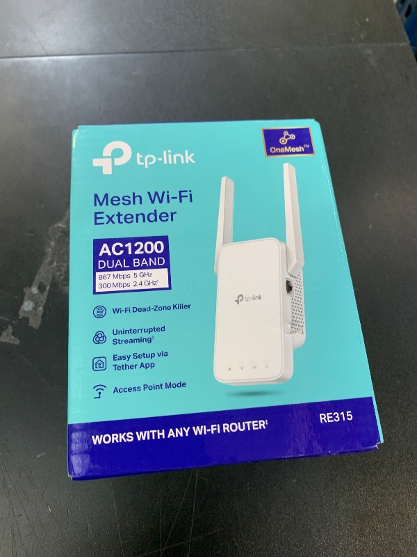 Photo 1 of TP-Link AC1200 WiFi Extender, 2025 Wirecutter Best WiFi Extender, 1.2Gbps home signal booster, Dual Band 5GHz/2.4GHz, Up to 1600 Sq.ft and 32 Devices, EasyMesh Compatible, One Ethernet Port (RE315)