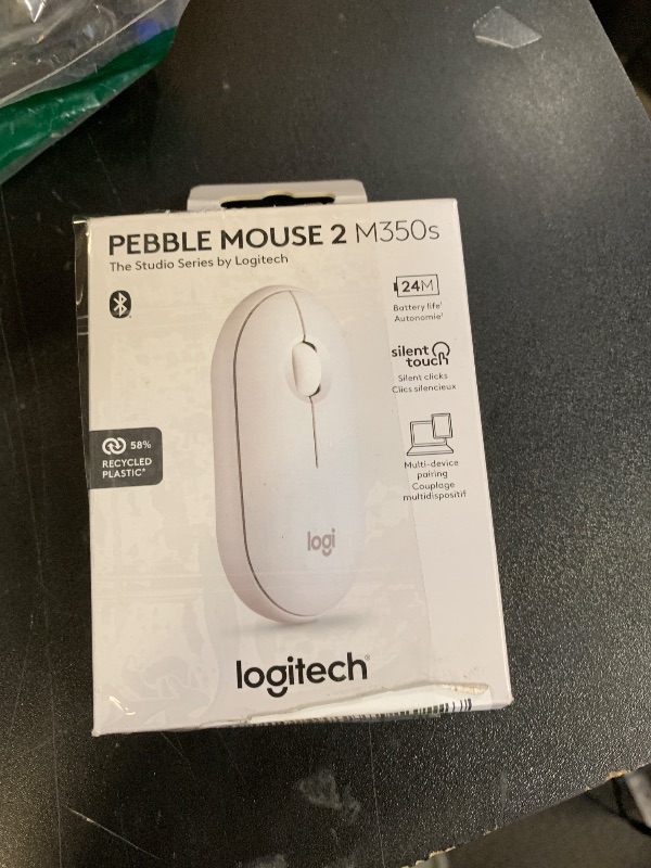Photo 1 of Logitech Pebble Mouse 2 M350s Slim Bluetooth Wireless Mouse, Portable, Lightweight, Customizable Button, Quiet Clicks, Easy-Switch for Windows, macOS, iPadOS, Android, Chrome OS - Tonal White