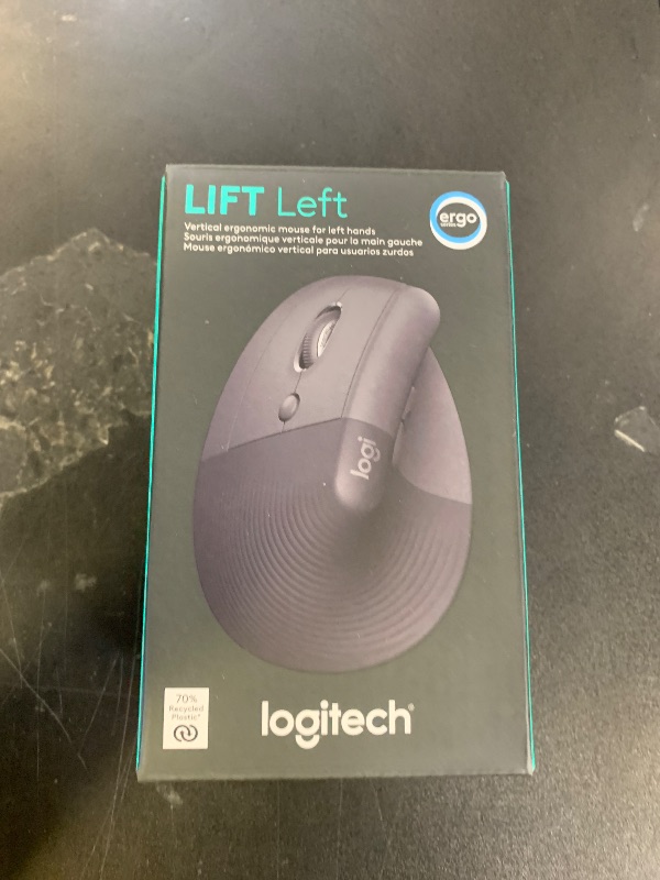 Photo 1 of Logitech Lift Vertical Ergonomic Mouse, Wireless Bluetooth or USB Receiver, Quiet Clicks, 4 Buttons, Left Hand Wireless Mouse, Windows/macOS/iPadOS, Laptop, PC - Graphite