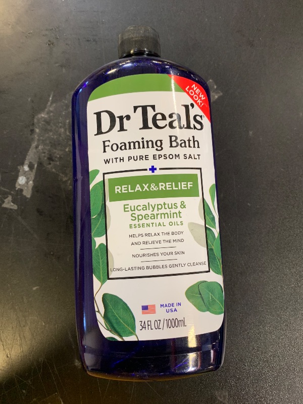 Photo 1 of Dr Teal's Foaming Bath with Pure Epsom Salt, Relax & Relief with Eucalyptus & Spearmint, 34 fl oz