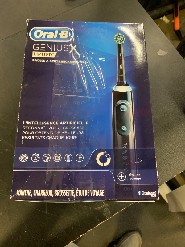 Photo 1 of Oral-B Genius X Limited Rechargeable Electric Toothbrush with 1 Replacement Brush Head, Travel Case, Midnight Black