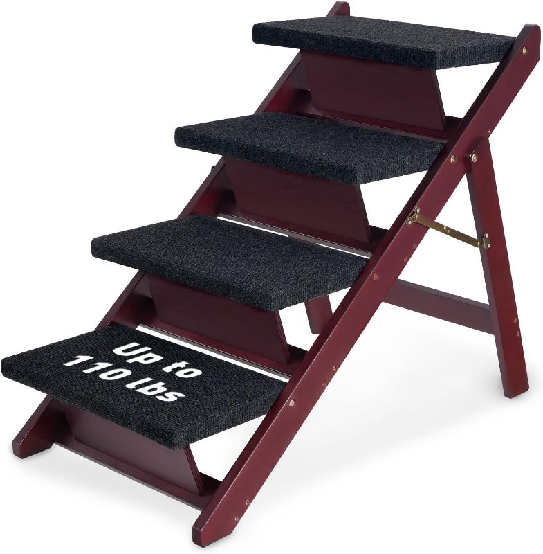 Photo 1 of BRIKY Wooden Dog Stairs/Steps - Foldable 4 Steps Dog Steps for High Bed Couch Cars, Non-Slip Pet Stairs for Small Large Medium Dogs and Cats, No Assembly Required