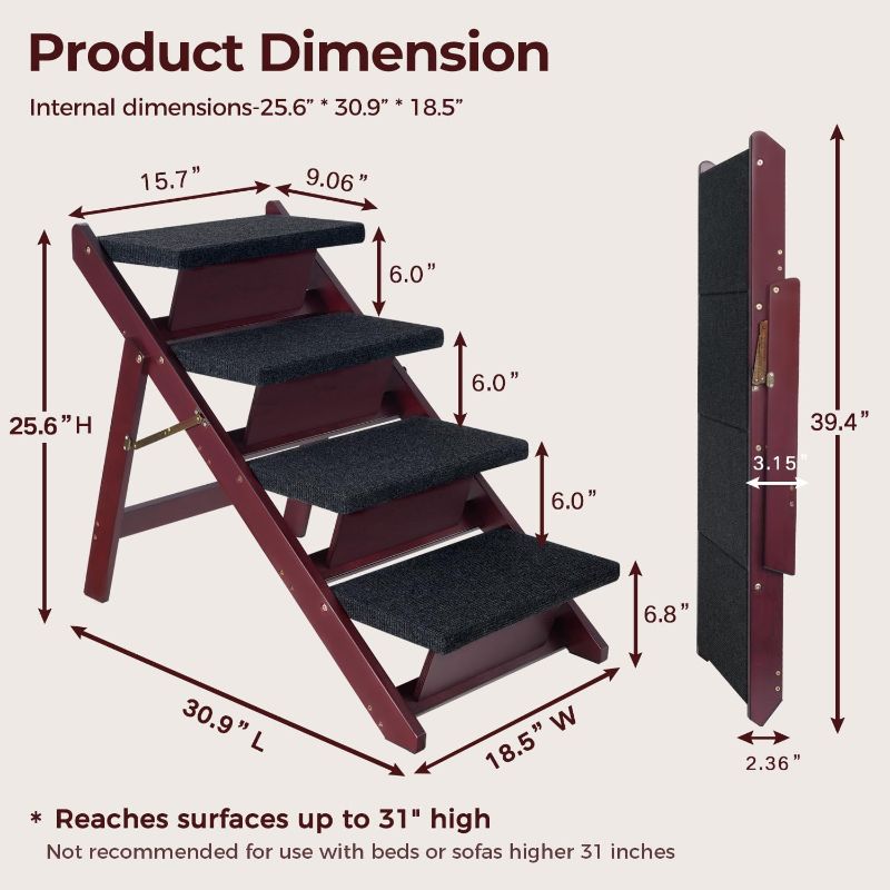 Photo 1 of BRIKY Wooden Dog Stairs/Steps - Foldable 4 Steps Dog Steps for High Bed Couch Cars, Non-Slip Pet Stairs for Small Large Medium Dogs and Cats, No Assembly Required