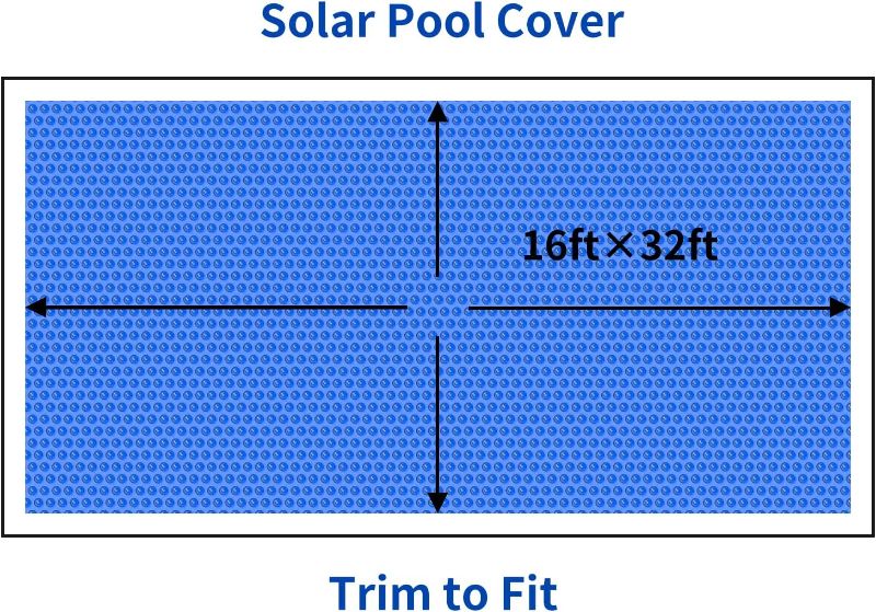 Photo 1 of BigXwell Solar Pool Cover, Blue 16-mil 16 x 32 Foot Rectangle for In-Ground Pools, 1600 Series Heavy-Duty Insulating Pool Heater Covers.