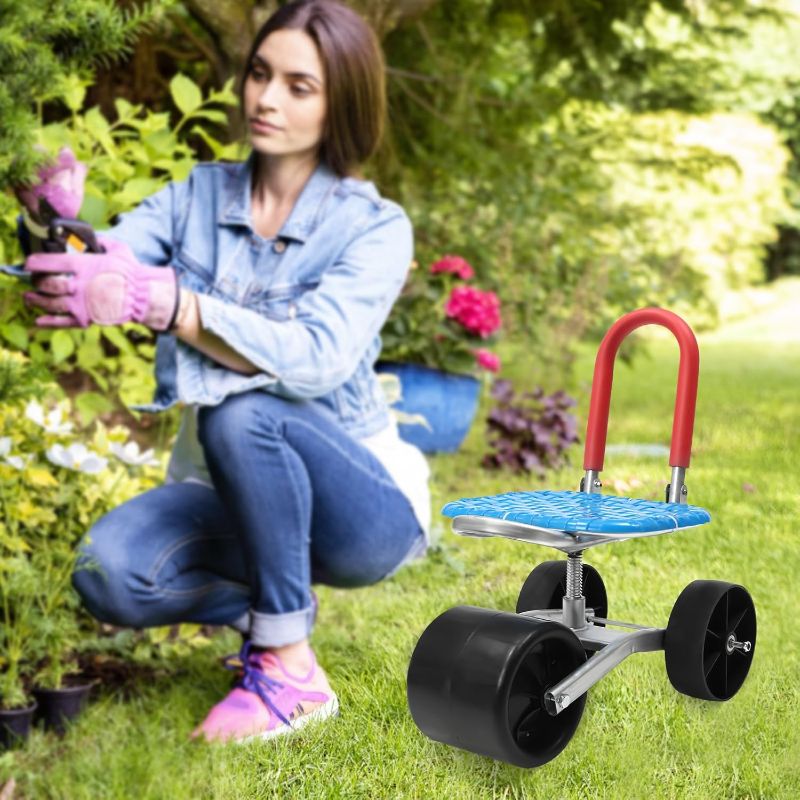 Photo 1 of Garden Cart Rolling Stool Work Seat Cart,Gardening Helper with 3 Wheels, 360° Rotation Stable Workseat Sturdy Cart, Adjustable Seat Height & Direction, for Outdoor Lawn Yard Patio. (Medium)