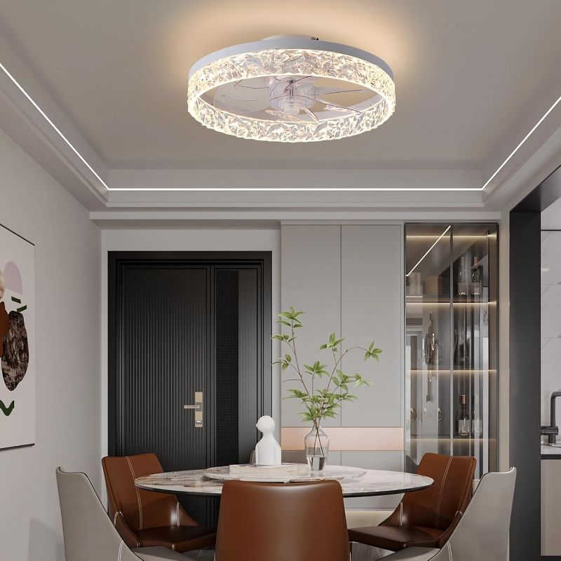 Photo 1 of Flush Mount Ceiling Fan with Light, 15.7" Reversible, Dimmable, Noiseless, Small Bedroom Fan with Remote, Indoor Use,White