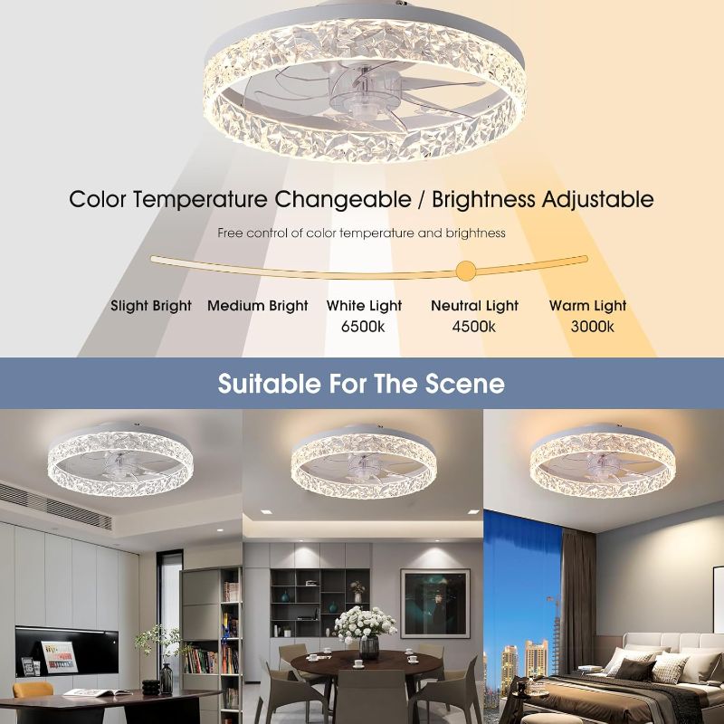 Photo 1 of Flush Mount Ceiling Fan with Light, 15.7" Reversible, Dimmable, Noiseless, Small Bedroom Fan with Remote, Indoor Use,White