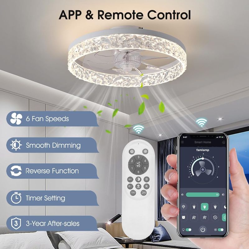 Photo 1 of Flush Mount Ceiling Fan with Light, 15.7" Reversible, Dimmable, Noiseless, Small Bedroom Fan with Remote, Indoor Use,White