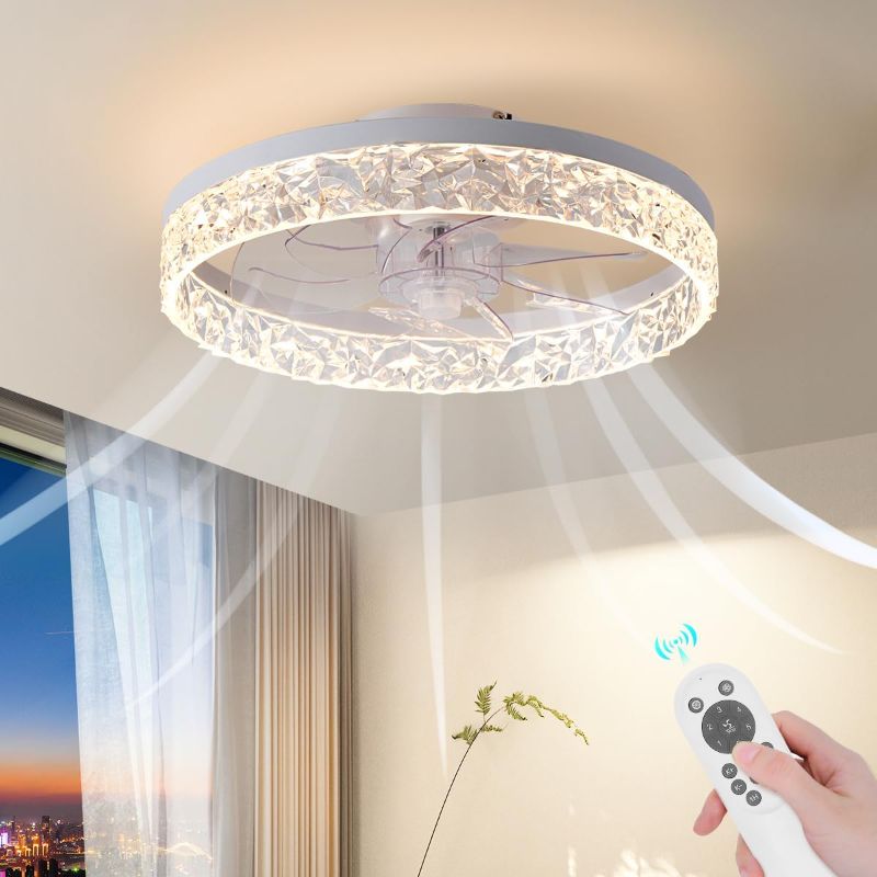 Photo 1 of Flush Mount Ceiling Fan with Light, 15.7" Reversible, Dimmable, Noiseless, Small Bedroom Fan with Remote, Indoor Use,White