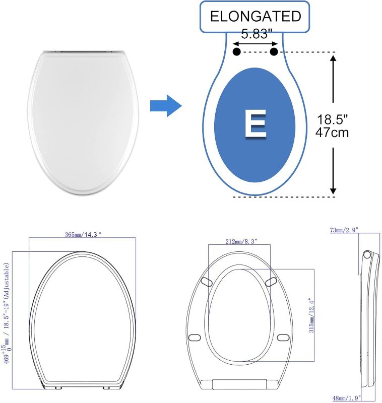 Photo 1 of Hibbent Premium Elongated Toilet Seat with Cover(Oval) Quiet Close, One-Click to Quick Release, Easy Installation Never Loosen Hinge, Slow Close Toilet Seat and Cover, Easy Cleaning-White Color