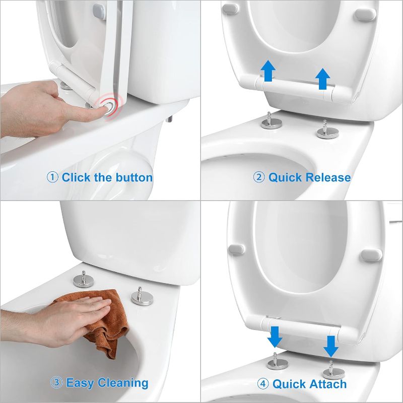 Photo 1 of Hibbent Premium Elongated Toilet Seat with Cover(Oval) Quiet Close, One-Click to Quick Release, Easy Installation Never Loosen Hinge, Slow Close Toilet Seat and Cover, Easy Cleaning-White Color