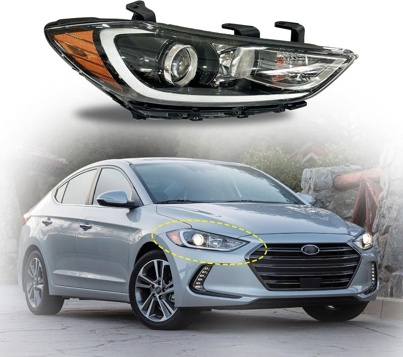 Photo 1 of Headlight Assembly Compatible with 2017 2018 Hyundai Elantra w/Bulbs Halogen Headlamp(Passenger Right Side)