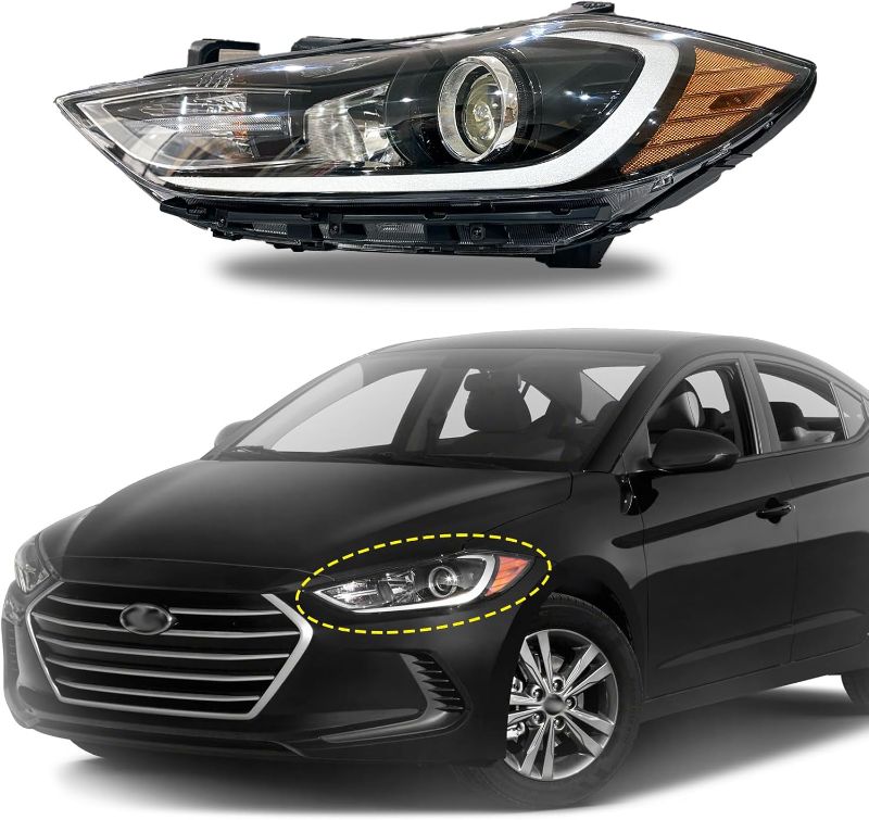 Photo 1 of Headlight Assembly Compatible with 2017 2018 Hyundai Elantra w/Bulbs Halogen Headlamp(Driver Left Side)
