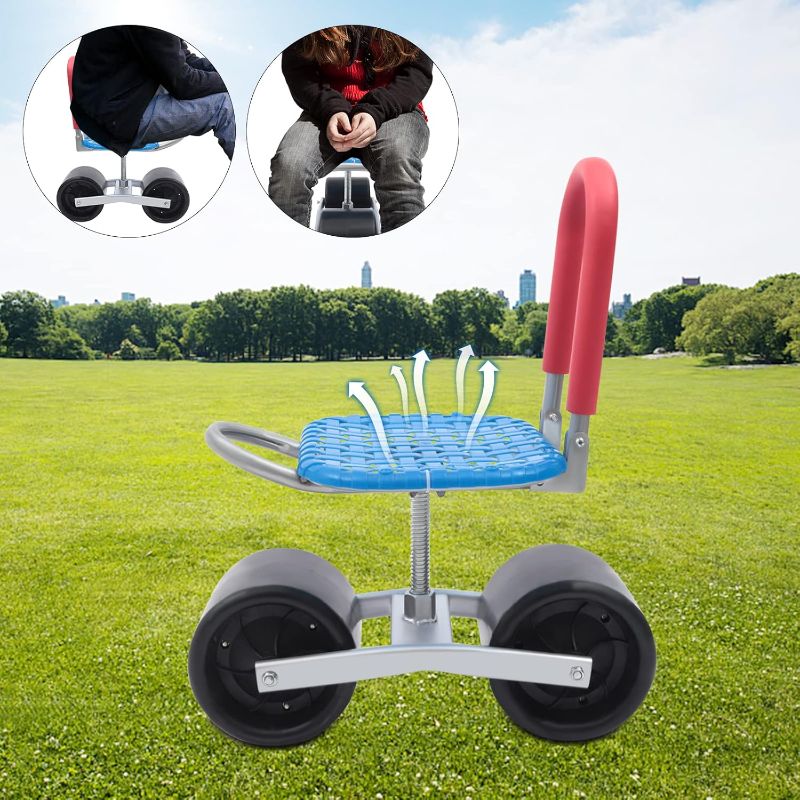 Photo 1 of Garden Cart Rolling Stool with Wheels Stable Workseat Sturdy Cart, Adjustable Seat Height & Direction Garden Seat with Wheels Gardening Helper