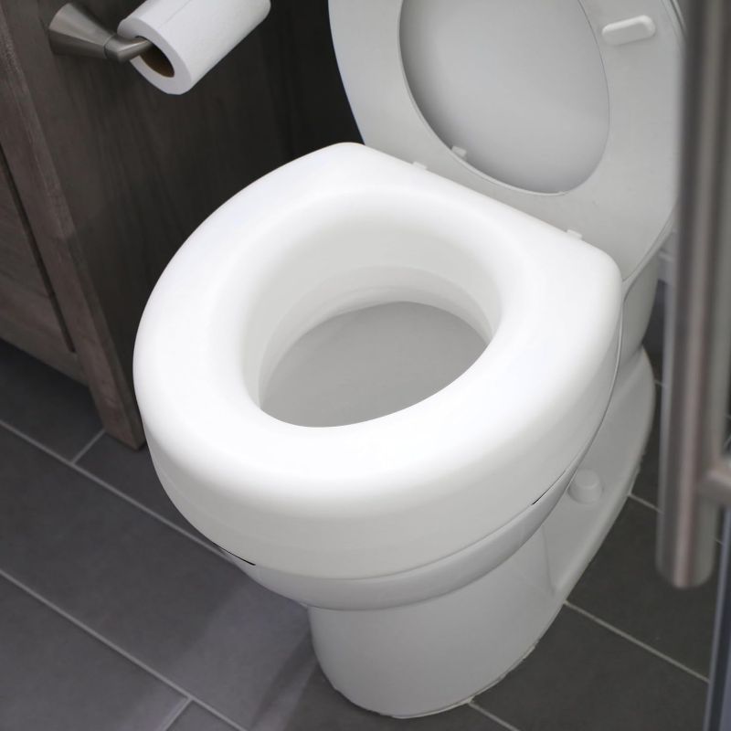 Photo 1 of HealthSmart Enhanced Comfort 5" Raised (Round) Toilet Seat Risers for Seniors 5 Slip Resistant Pads FSA/HSA Eligible Padded Toilet Seat Elevation 15.7 x 15.2 x 6.1